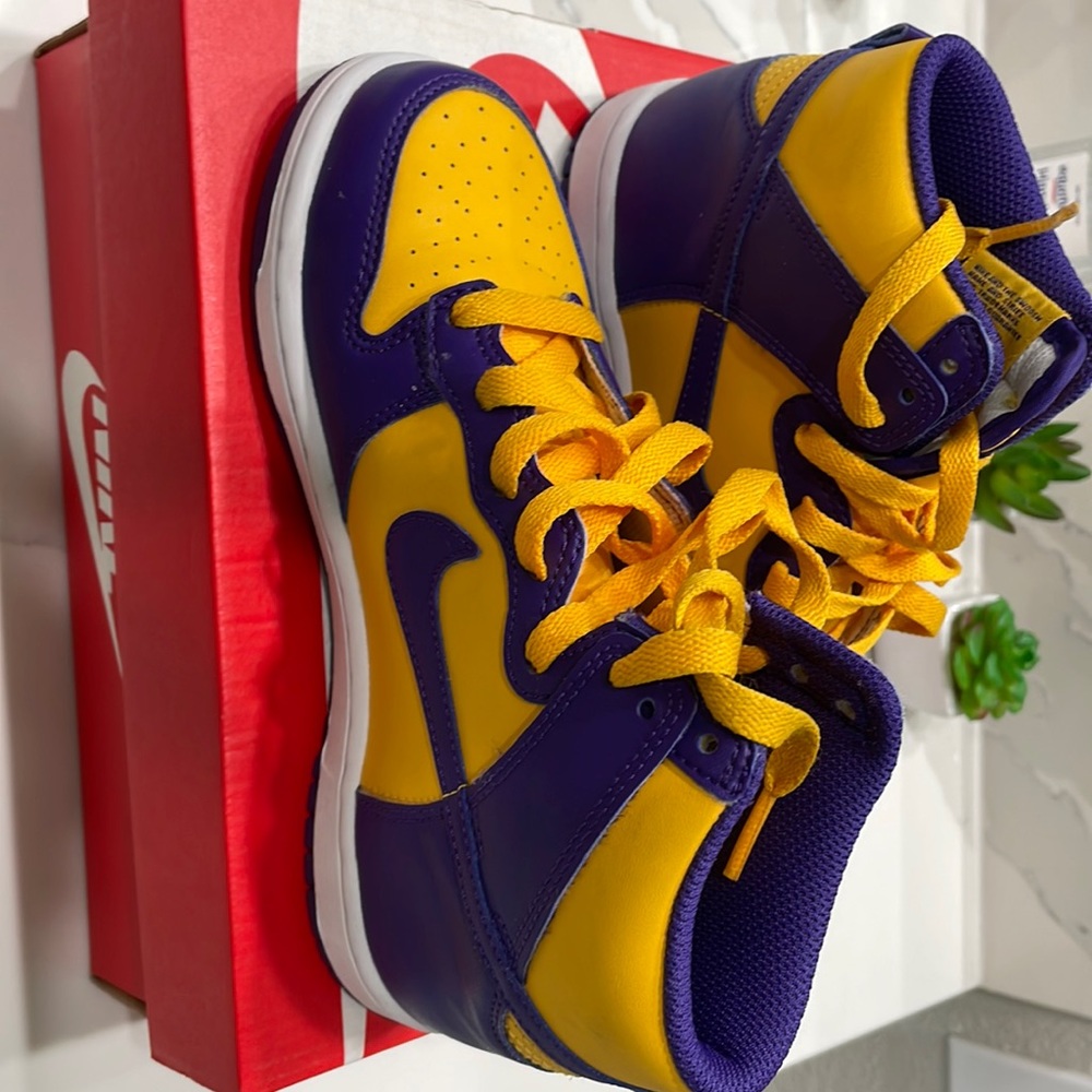 Purple and Gold Nike Dunk-High size 2Y